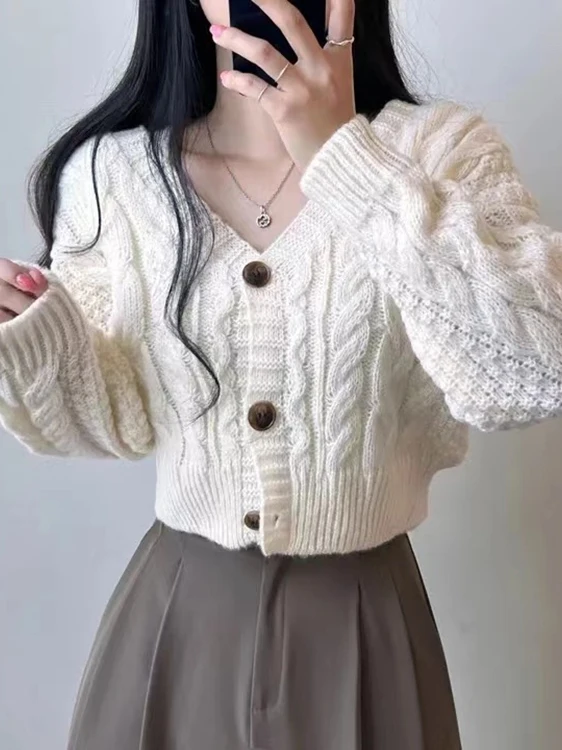 

Женский вязаный ор-свитер, пальто V-Ne, топ, осень-зима, открытый кардиган с узором Faion, свободный крой, длинный све