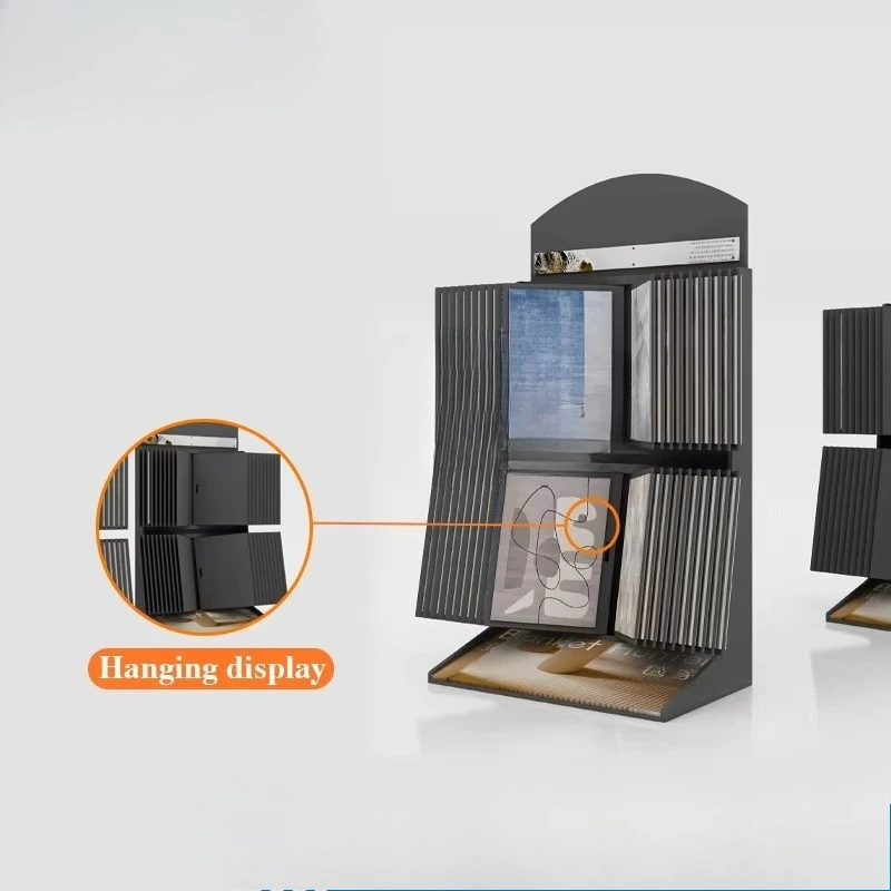 &c Boya  Custom Logo Foldable Portable Vertical Metal Carpet Display Stand with Page Turning Effect for Exhibition