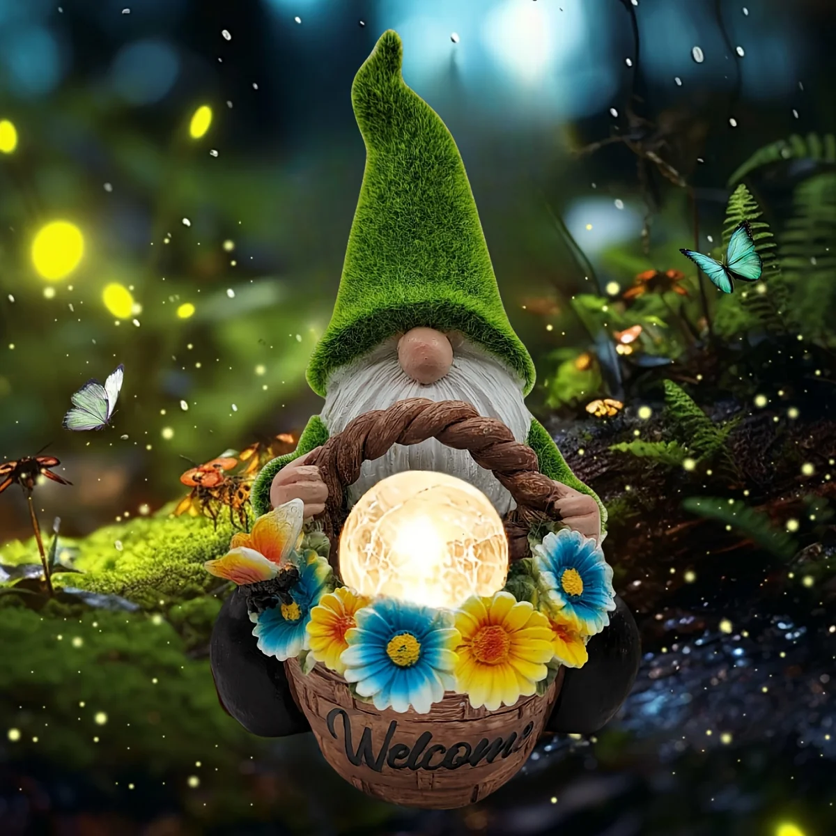 

Солнечная статуя для наружного сада, солнечная статуя гнома для декора сада, корзина для цветов карлика из смолы с треснувшим стеклом.