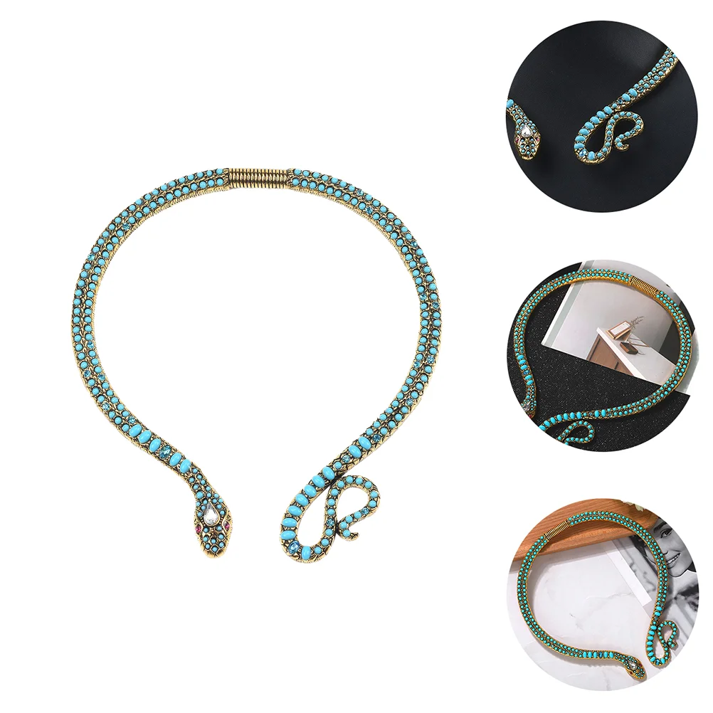 

Necklace Pendant Snake-shaped False Collar Animal Chain Costume Decoration Rhinestones Miss