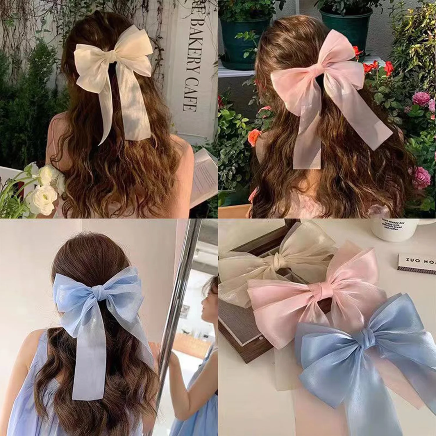 Korean Ribbon Bow Hair Clip Elegant Purple Spring Clip Hairpin Sweet Headwear For Women Girls Party Fashion Hair Accessories