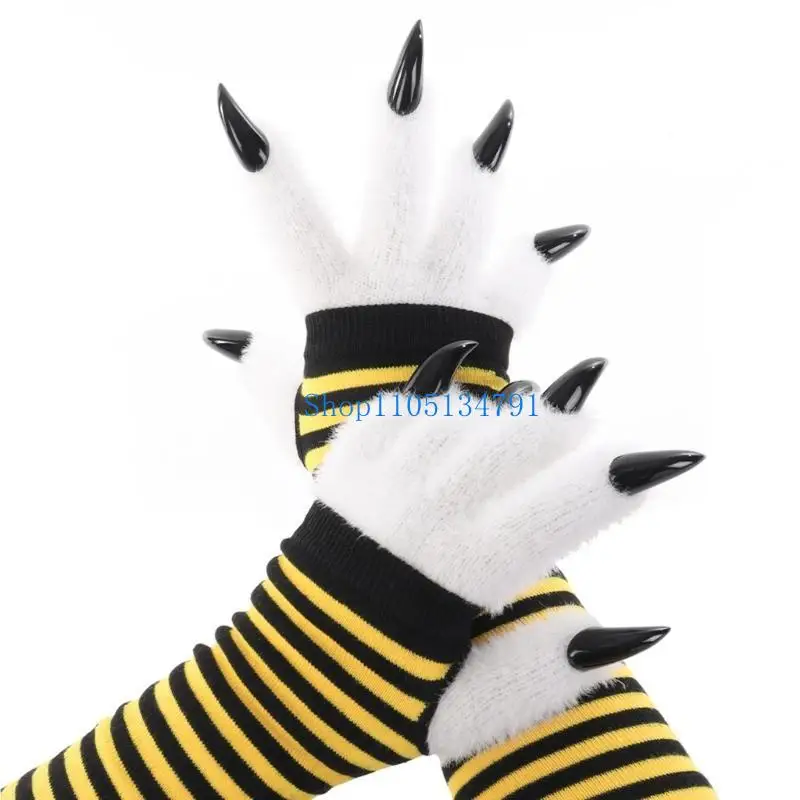 98km Cats Paws Gloves with Claw Cosplay Animal Paws Gloves Therians Paws Fursuit