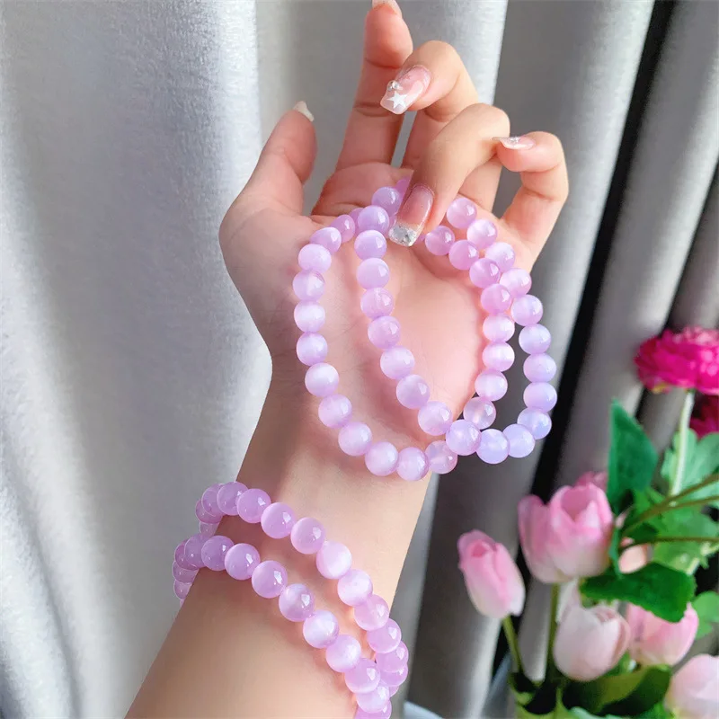 

Natural Pink Quartz Purple Cat Eye Stone Clear Round Beads Bracelet 8mm Crystal Cat Eye Women Men Bracelet Jewelry AAAAAA