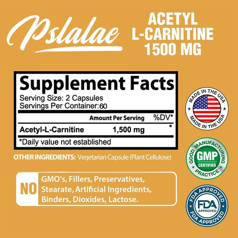 Natuurlijke Acetyl-L-Carnitine Capsules 1,500 Mg-Natuurlijke Energie Opwekking, Sportvoedingssupplement