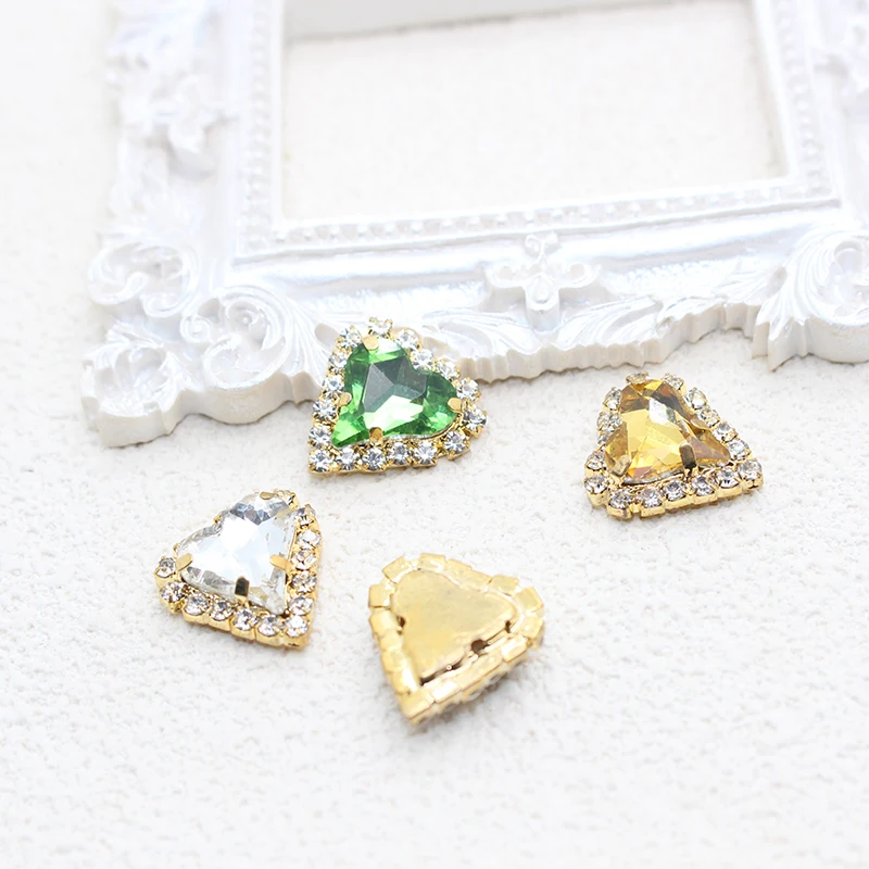 金属製の水ダイヤモンドガラス,ハート,手作りのヘアアクセサリー,衣類ジュエリー,新品,17mm, 10個