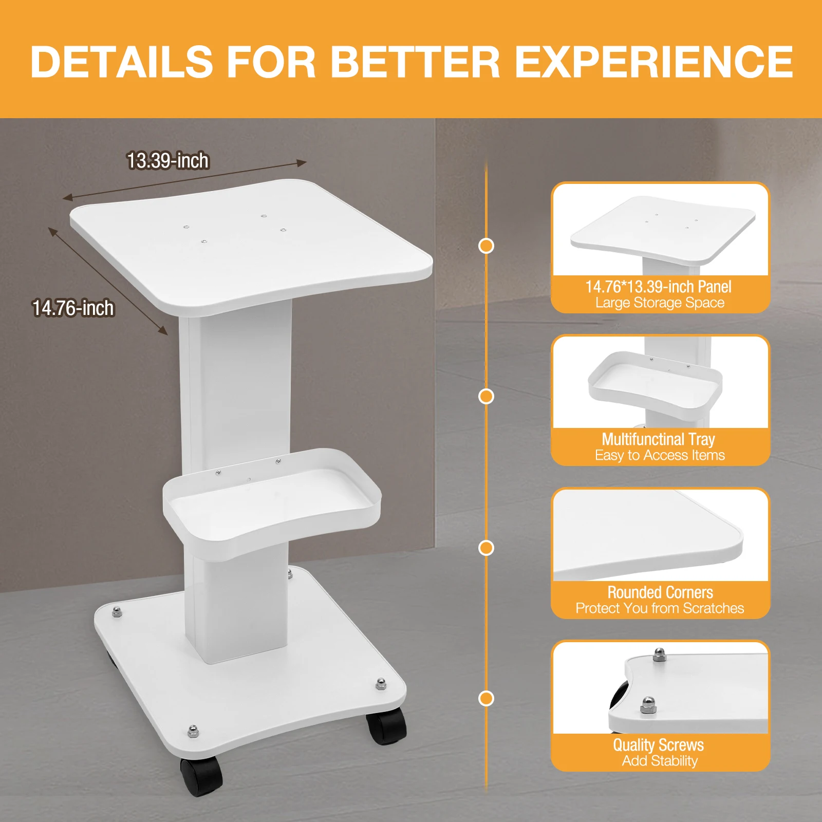 Carrello di bellezza, carrello di rotolamento della stazione termale del salone su ruote vassoio dello strumento di bellezza carrello Mobile bianco