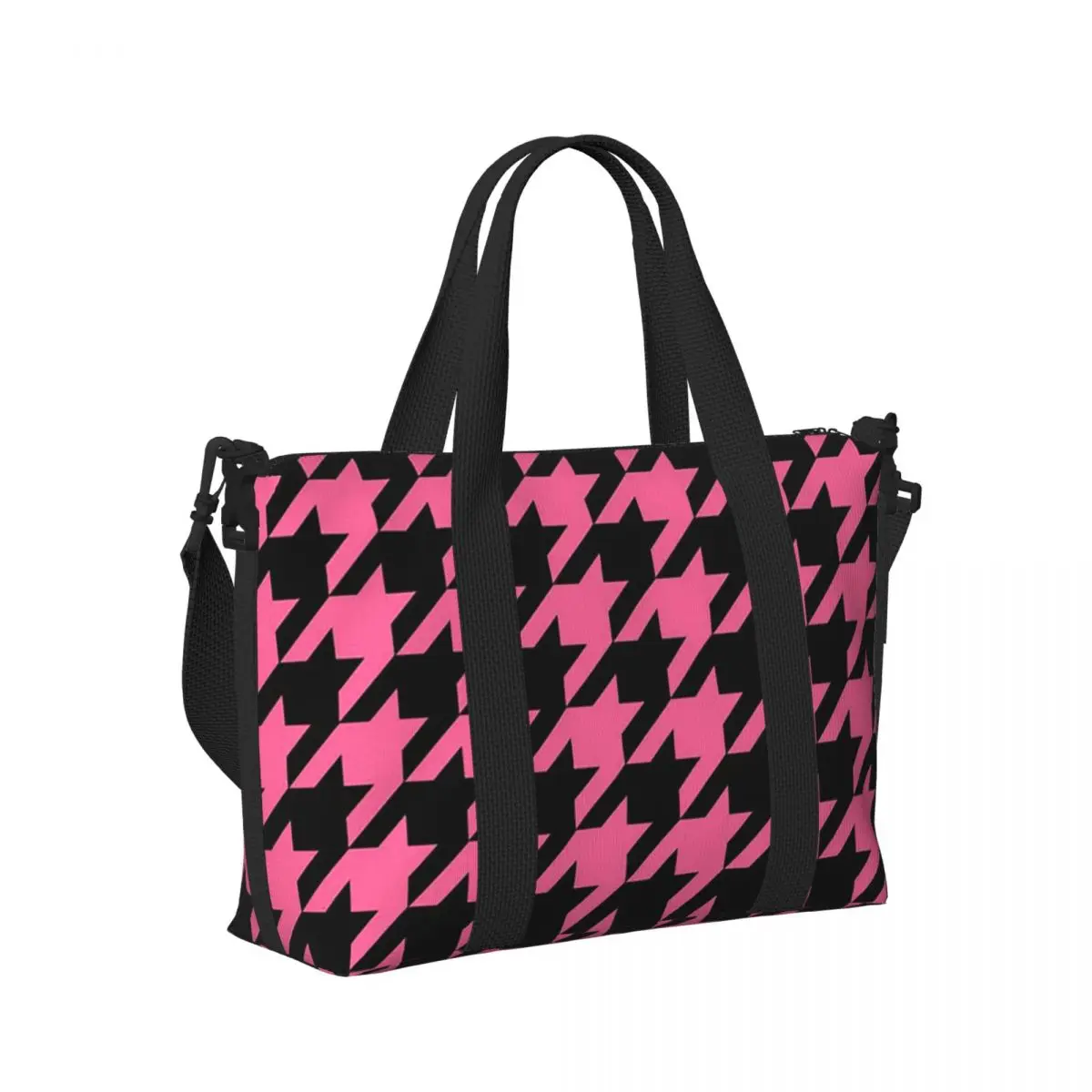 

Houndstooth Checkered Dogstooth Geometric Beach Travel Bag Large Capacity Tote Bags for Sport Women Shopping Duffle Shoulder Bag