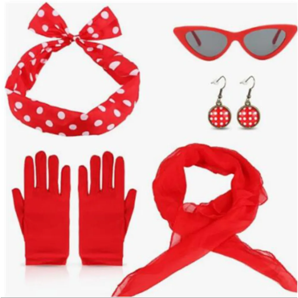 PESENAR "إكسسوارات الأزياء القديمة في الخمسينيات: منقطة، أنماط حمراء وسوداء، مثالية للحفلات ذات الطابع العتيق."