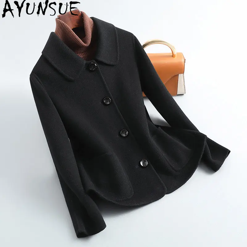 

AYUNSUE Casual Double-sided Wool Coat Womens Clothing 100% Woolen Coat 2023 Spring Korean Wool Jacket Elegant Vetements Femme