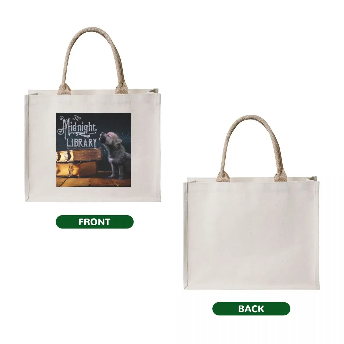 Original Midnight Library Wolf Pup & Books (OUR IMAGE) Tote Bag tote bag screen Fabric bag
