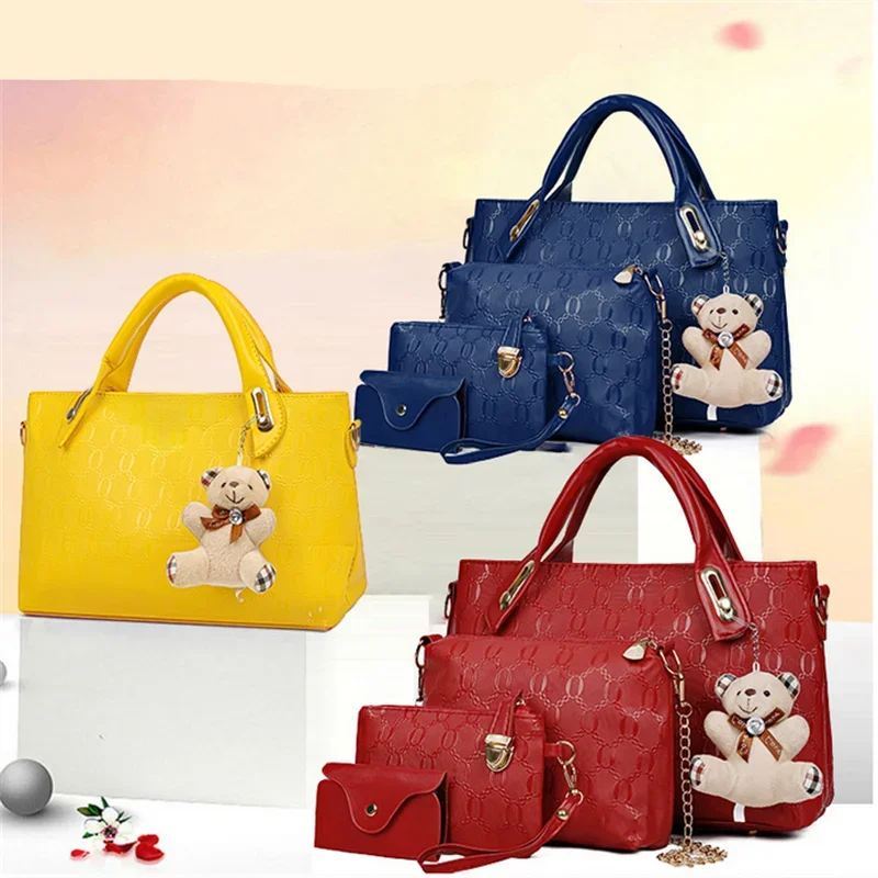 

4Pcs/Set Women Bag PU Leather Luxury Designer Bags Handbag Messenger Bag Shoulder Bag Wallet Bags Multifunction Storage Bag