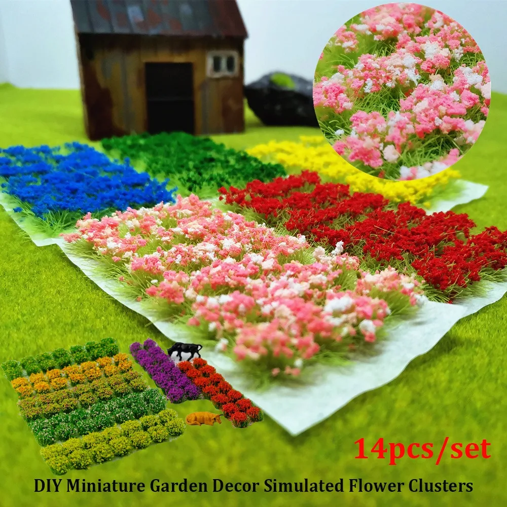 14pcs/set Multicolors DIY Miniature Garden Decor Plastic 13~15mm*10mm Simulated Flower Clusters Sand Table Flower Cluster