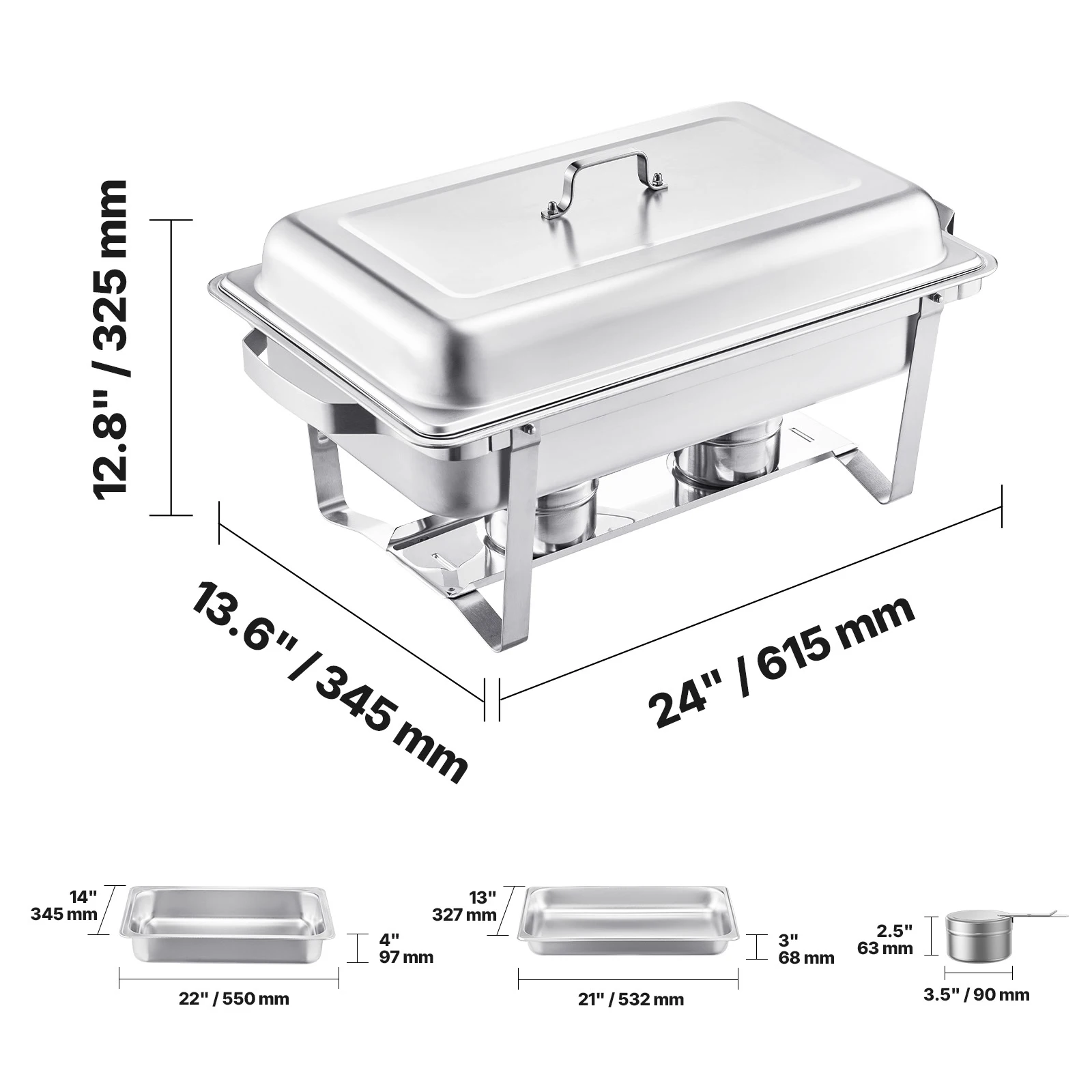 SucceBuy 8 Qt 4-pack komfoorbuffetset roestvrijstalen chafer met 2 volledige grootte en 4 halve grootte pannen Catering Warmer Server