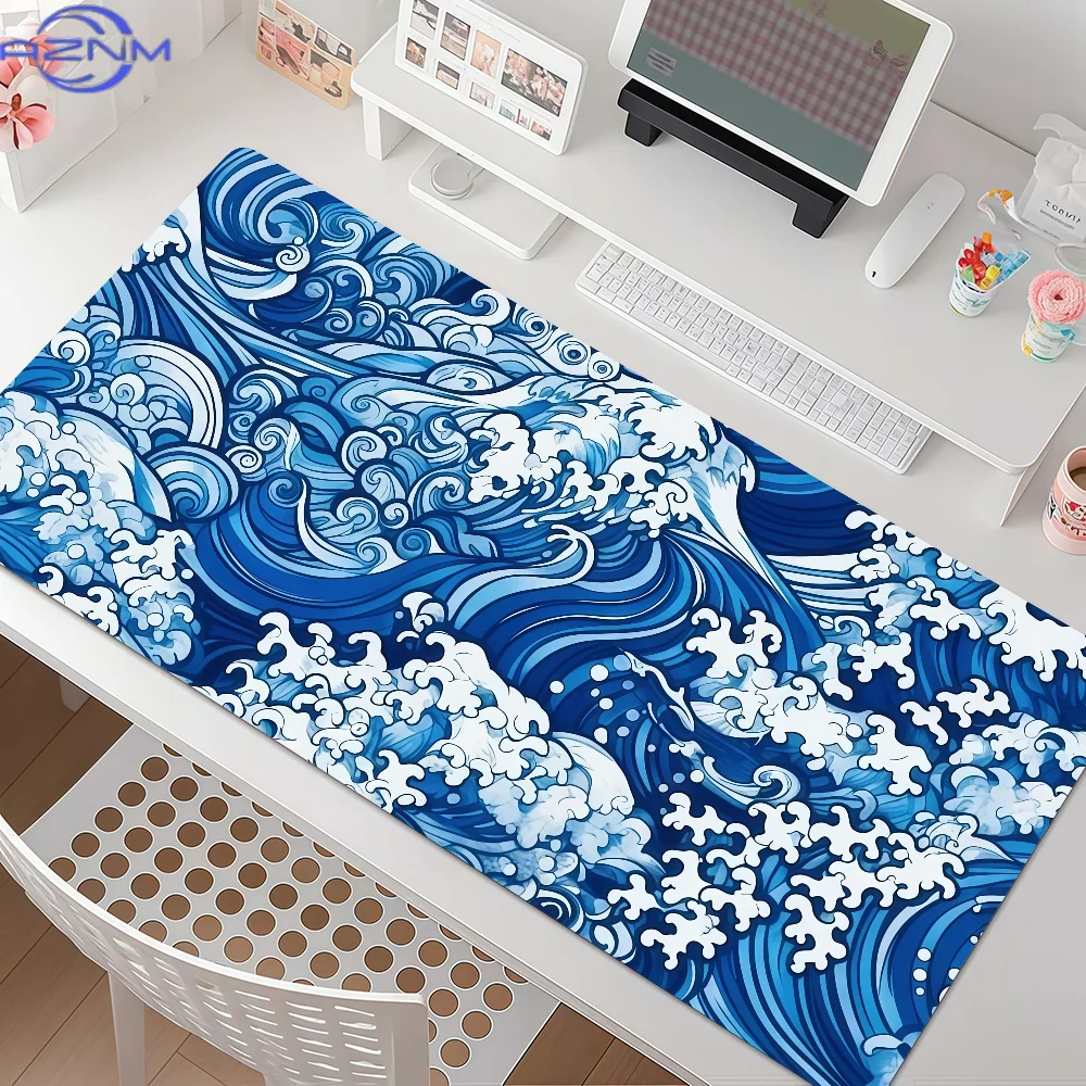 Blue Waves Mouse Pad Anti Slip Rubber Edge Locked Thickened Laptop Gaming Desk Mat