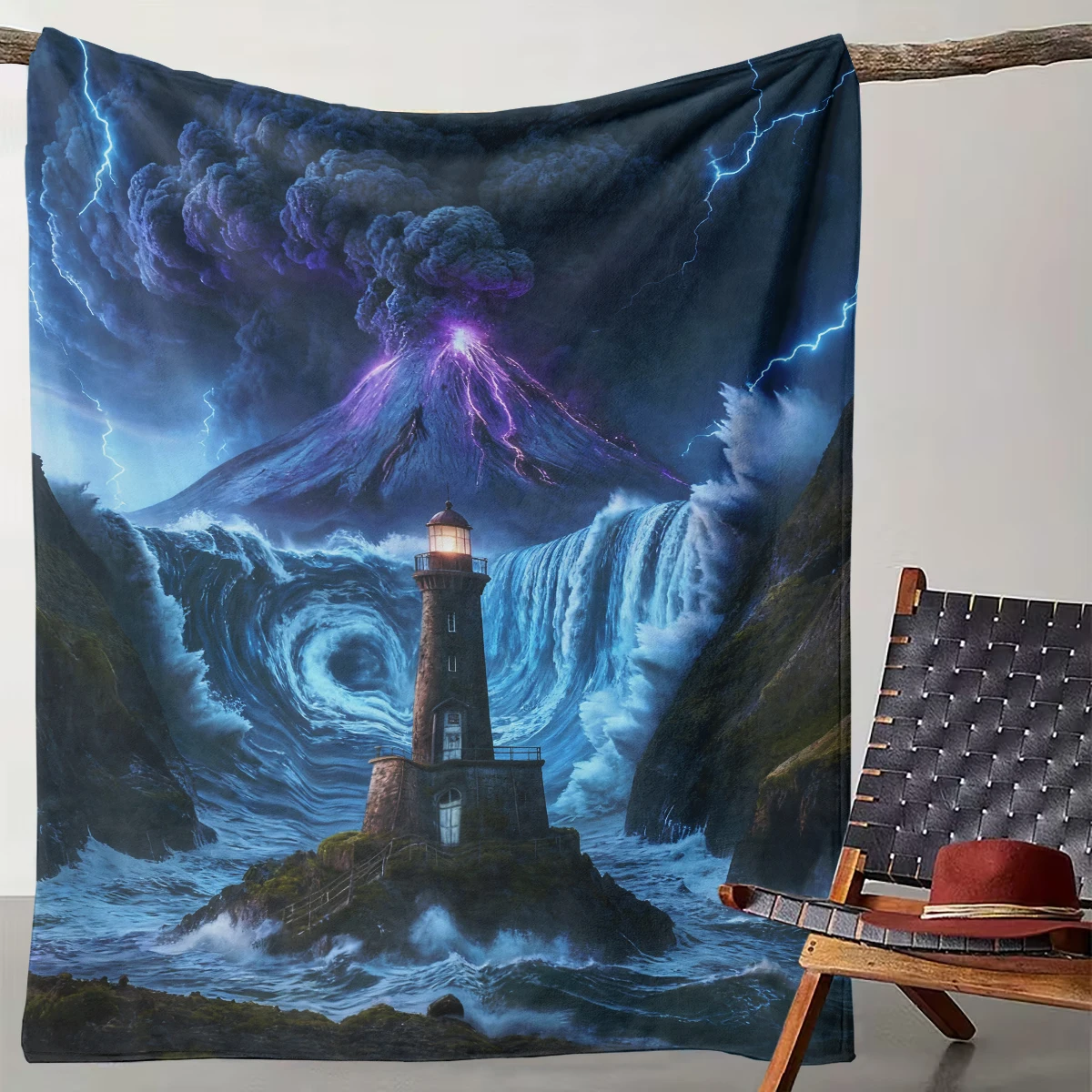 

1 Fantasy Disaster Wind Volcano Lighthouse Giant Wave Blanket Shocking Natural Wonders Home Decoration Blanket