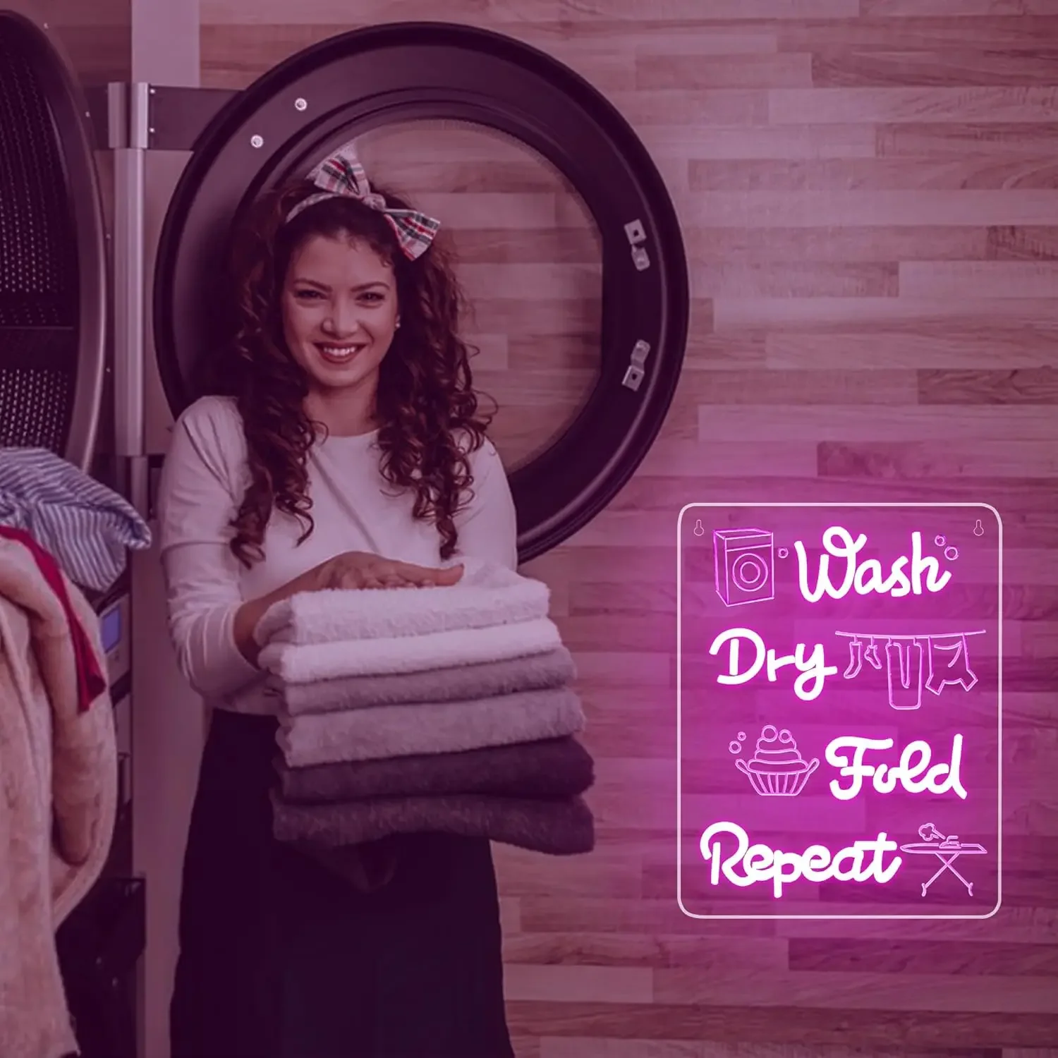 Wash and Dry Neon Sign Acrylic Neon Sgin LED Light Dimmable for Bath Laundry Room Bedroom Hot Spring Sauna Business Wall Decor