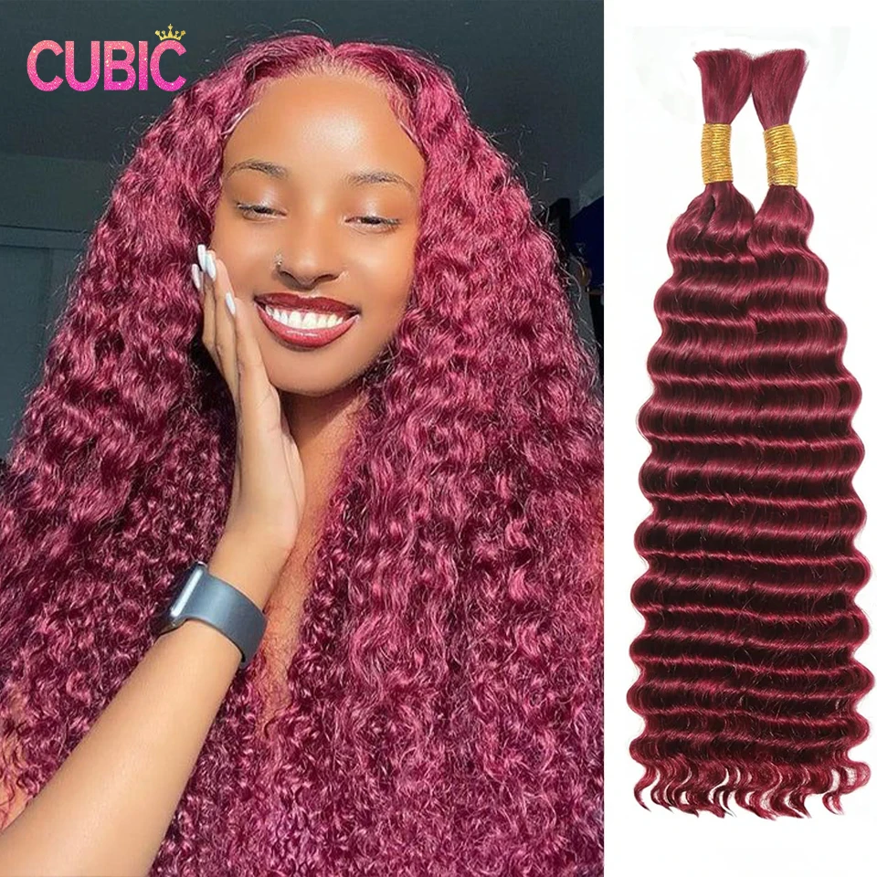 Onda Profunda Bulk Cabelo Humano para Trança, Sem Trama, 100% Cabelo Virgem, Encaracolado, Tranças Boho, Extensões de Cabelo, 26 em, 28 em