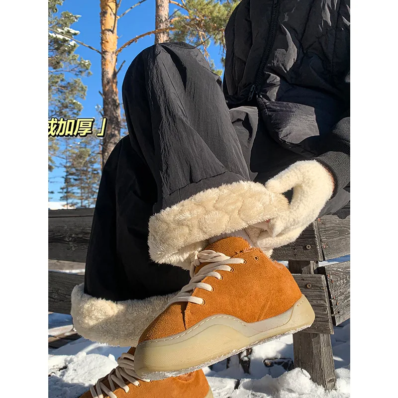Fleece-lined cotton ski pants men and women, suitable outdoor wear in winter, thickened warmth, windproof and waterp