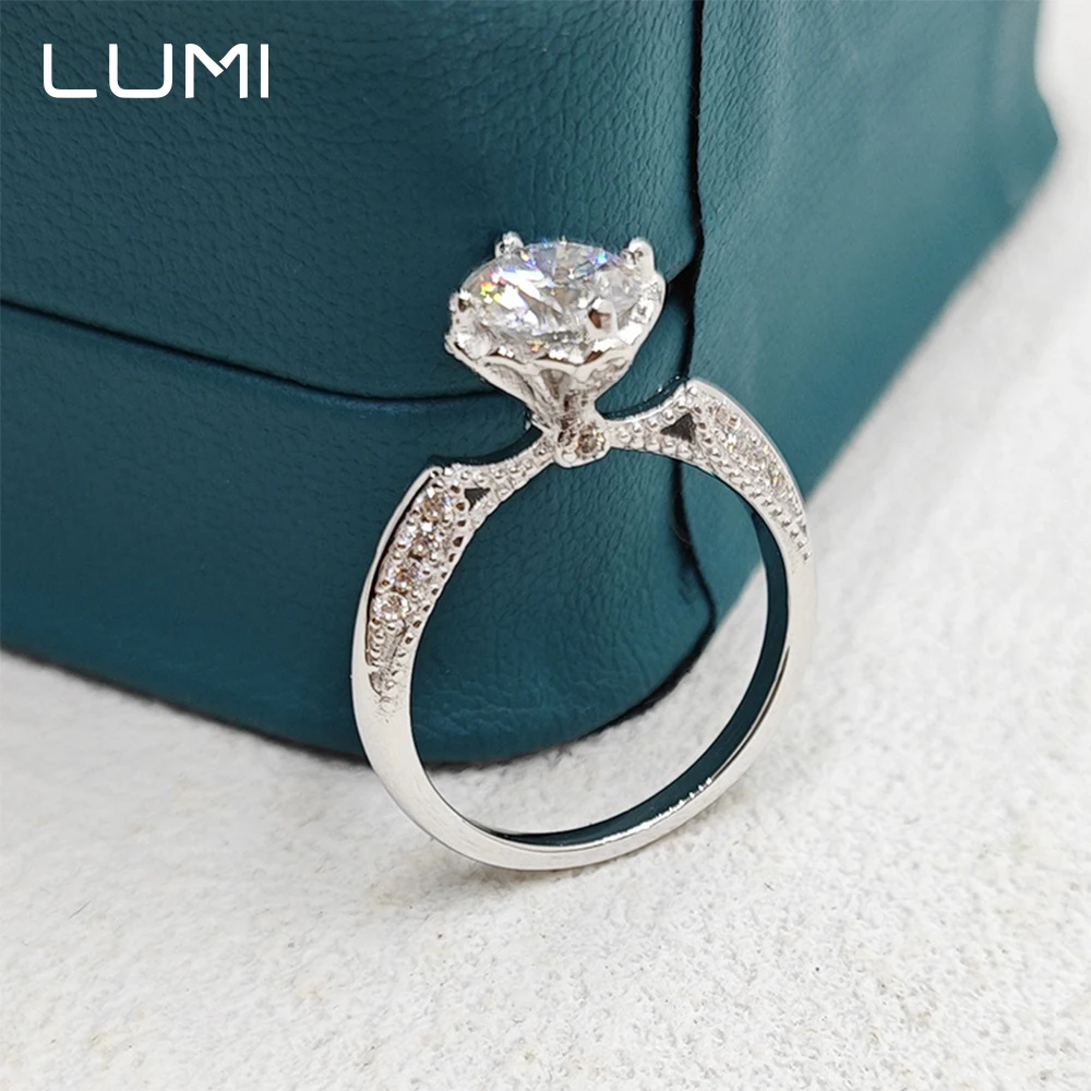 خاتم فضة استرليني 925 منقوش بالزهور 1CT D-Color مويسانيتي - أشرطة عزر مصنوعة يدويًا على شكل حرفي عتيق مع ألماس مطلي بالمختبر