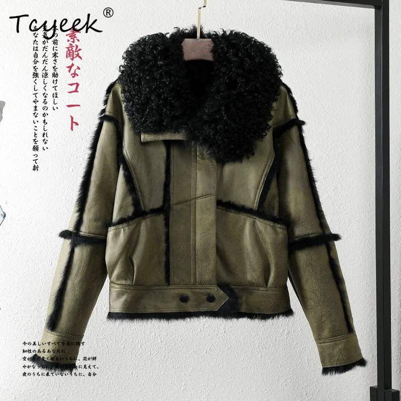 Tcyeek Autumn Winter Rabbit Fur and Fur Integrated Korean Version Square Collar Solid Color Women's Fur Coat Fourrures Femme