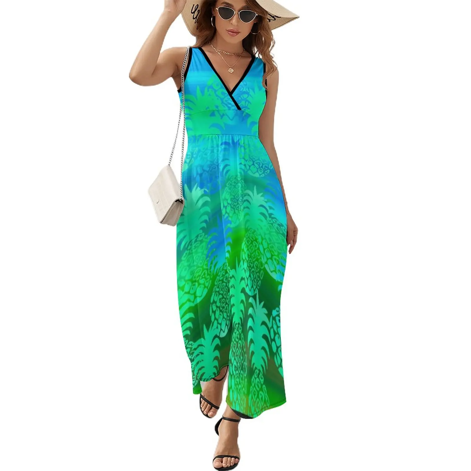 

Pukana Hawaiian Pineapple Sunset Blend - Leaf green and ocean blue Sleeveless Dress prom dresses 2024 dress women summer