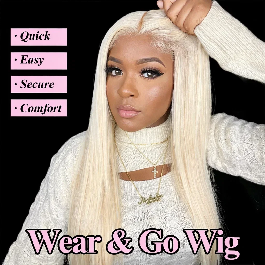 

Straight 613 Blonde Human Hair Wigs 4x4 Transparent Lace Front Glueless Pre Plucked Natural Hairline Hair 180% Density Lace Wigs