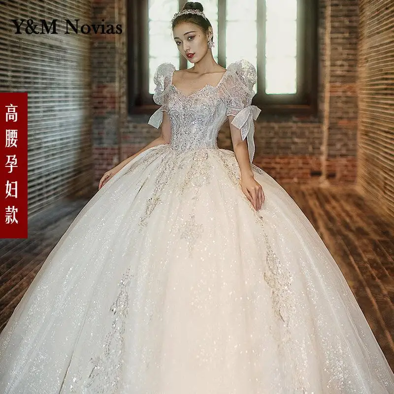 Customiz Ball Gown Lace Applique Wedding Dress 2025 Short Sleeve Wedding Gowns robe de mariee Sweetheart Beaded Vestido De Novia