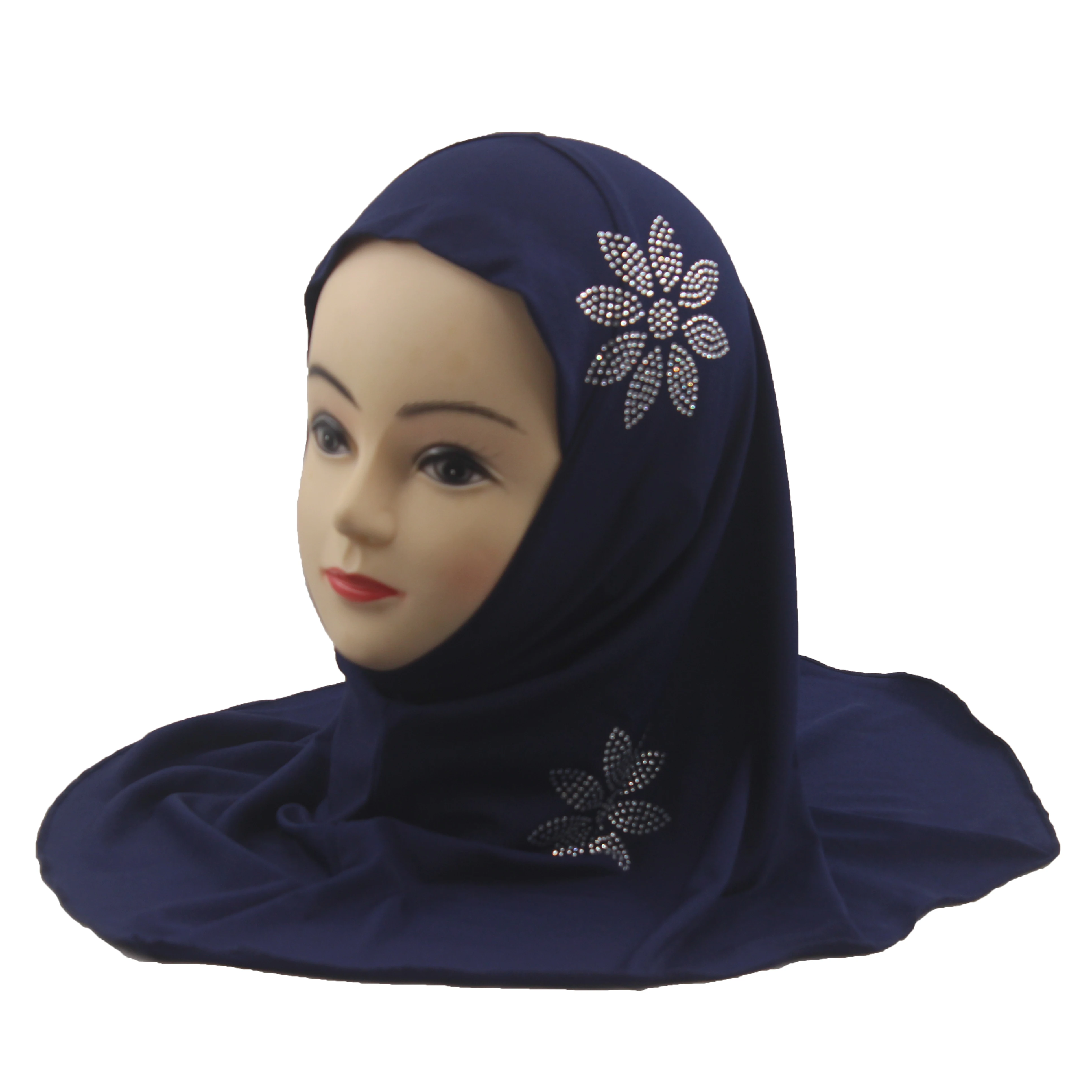 Beautiful Fit 3-7 Years Old Girls Cute Hijab Head Scarf With Flower Shape Stones