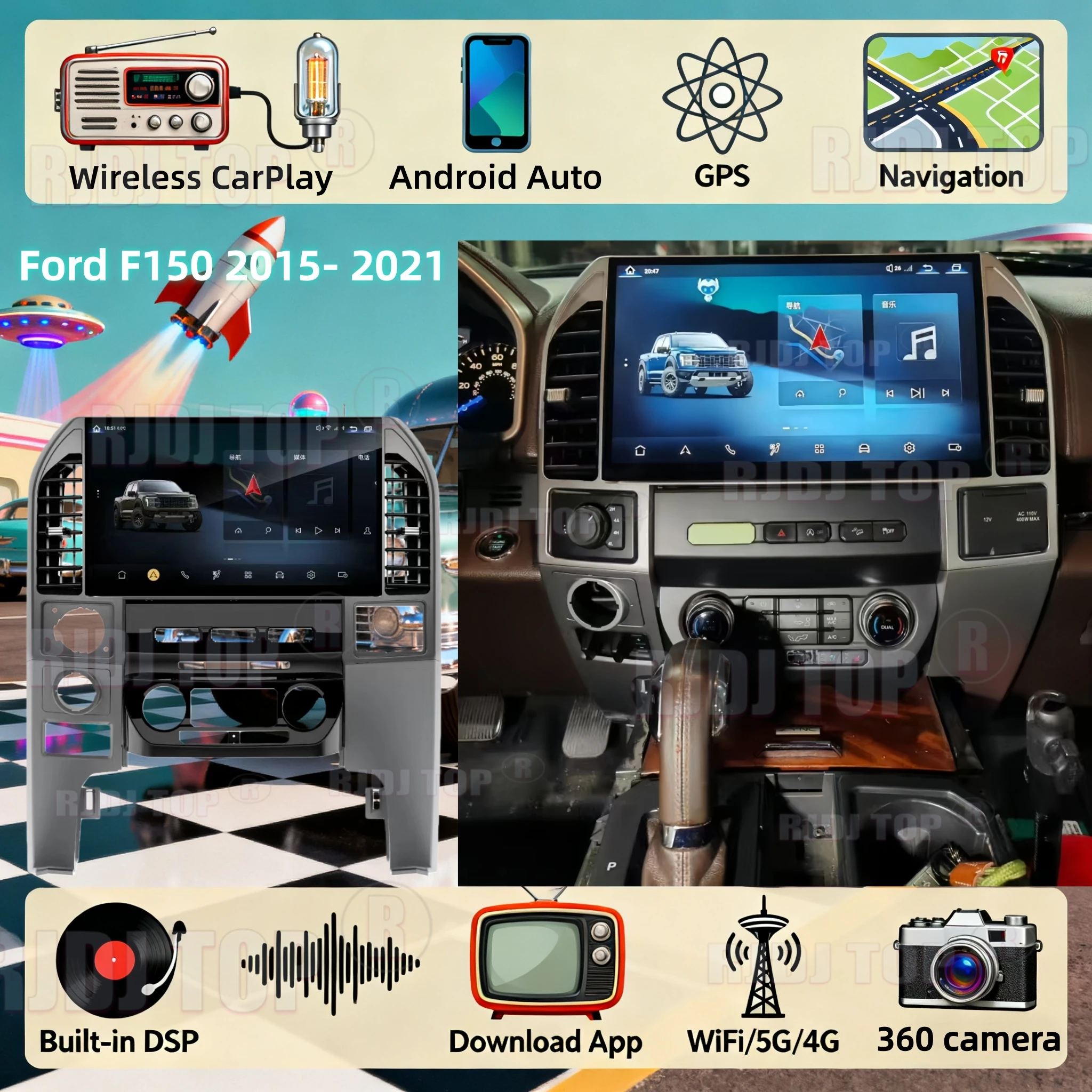 Android 14 For Ford F150 2015- 2021 Car Radio GPS Auto Navi Audio Video Multimedia Carplay Play Stereo Touch Screen Head Unit