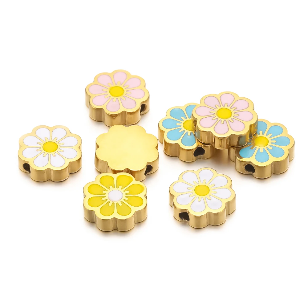 5Pcs Stainless Steel Enamel Sun Flower Beads for DIY Jewelry Making Bracelets Children Charms Necklace Earrings Supplies