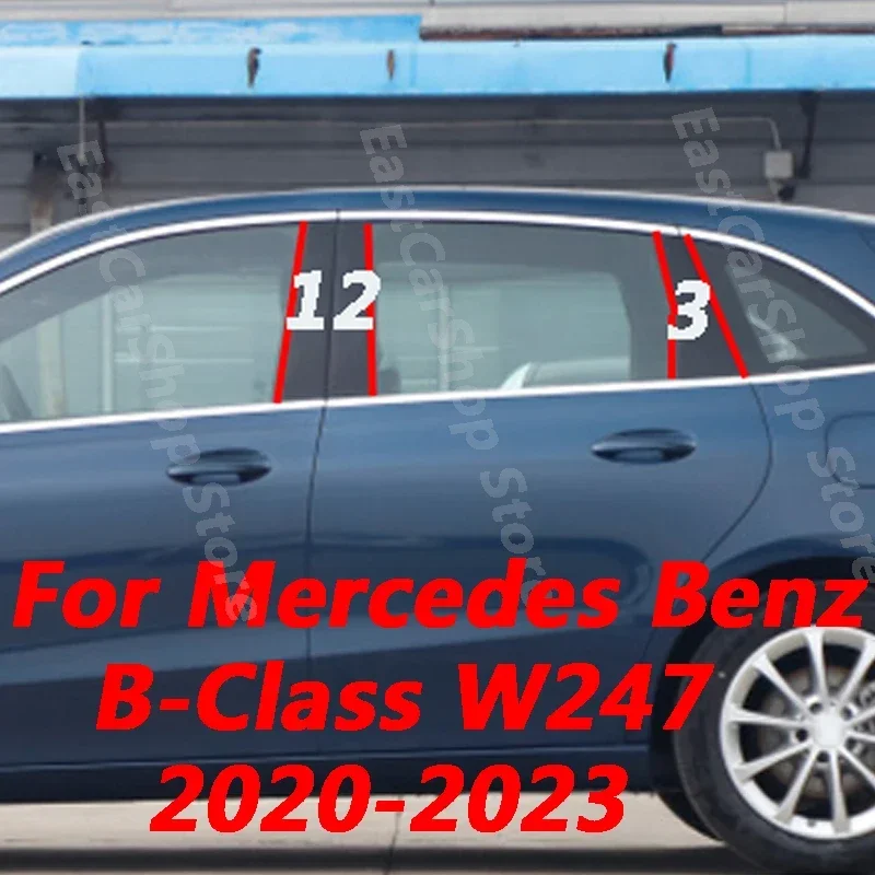 

For Mercedes Benz B Class W247 2020-2022 2023 Car Glossy Black Door Central Window Middle Column PC B C Pillar Decoration Cover