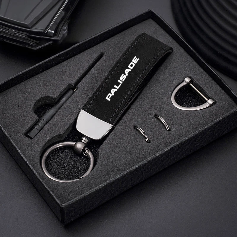 Car Key Chain Rings Metal Leather Keychain Exquisite Anti-lost Universal Keyring For Hyundai Palisade 2018-2023 2024