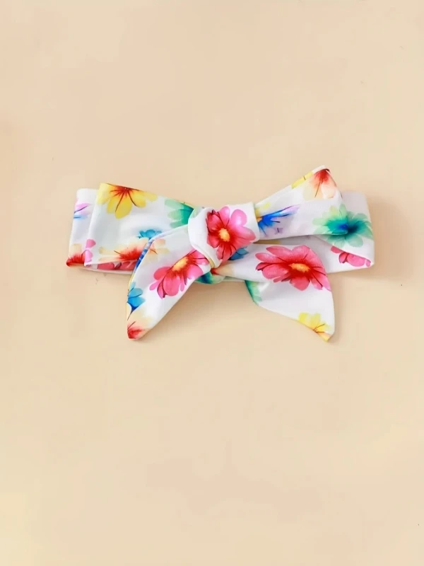 طقم ملابس للأطفال حديثي الولادة مكون من 3 قطع: بدلة على شكل فيل بألوان مائية + شورت مزين بالزهور + عصابة رأس على شكل فيونكة - ملابس ربيعية/صيفية لطيفة