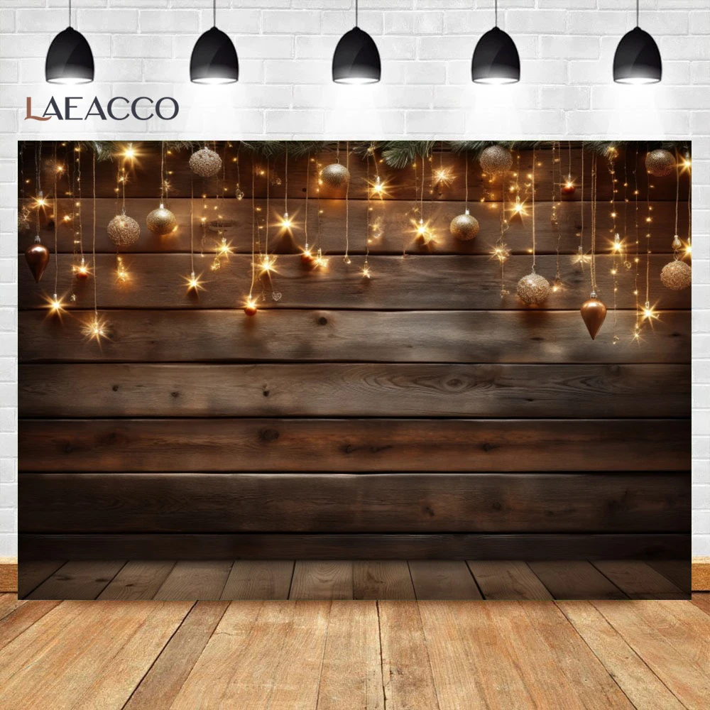 Wooden Plank Tile Wall Decorative Backdrop Brown Light Bulb Stars Glitter Background Customized Photo Studio Shooting Supplies