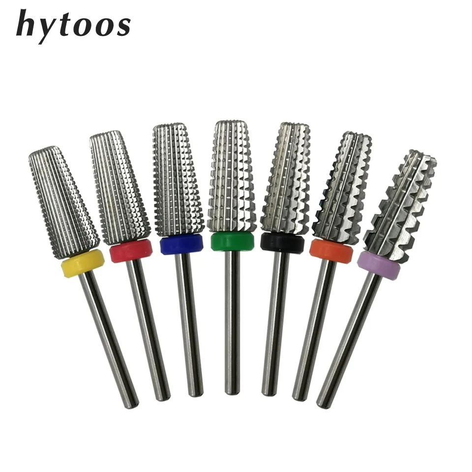 HYTOOS 5 in 1 Carbide Bit 3/32 Two-Way Tapered Nail Drill Bits   Straight Cut Milling Cutter For Manicure Nails Accessories
