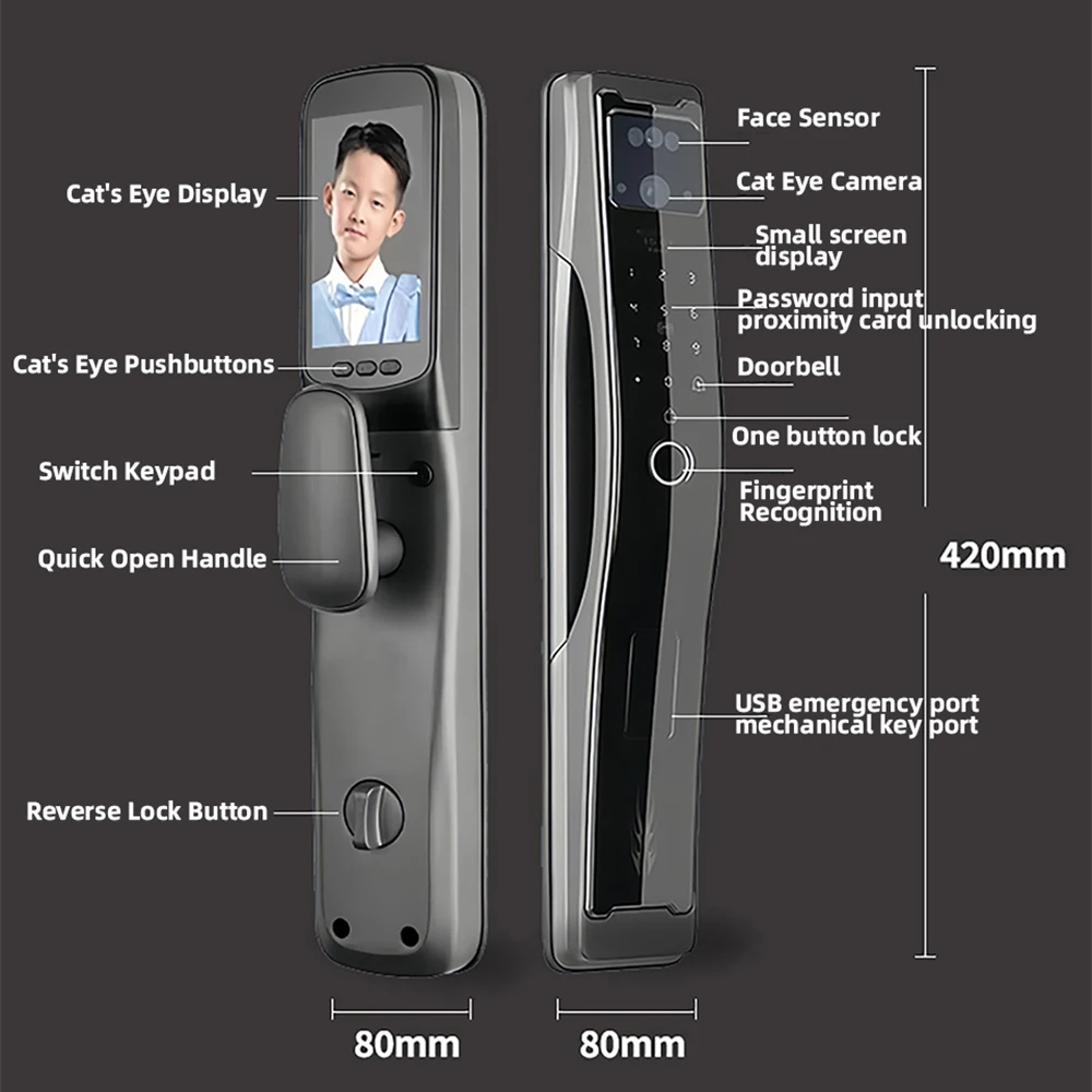 Finger Vein Smart Lock, Despertador Automático, 3D Face, NFC Desbloqueio, IC Card, Interior de madeira, Metal, Fechadura Eletrônica