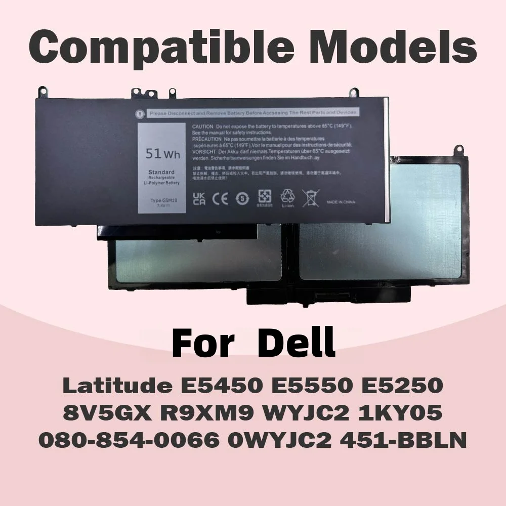 G5M10 51Wh Laptop Battery For Dell Latitude E5250 E5450 E5550 P48G001 Series 7.4V WYJC2 0WYJC2 8V5GX R9XM9 1KY05 08V5GX VMKXM
