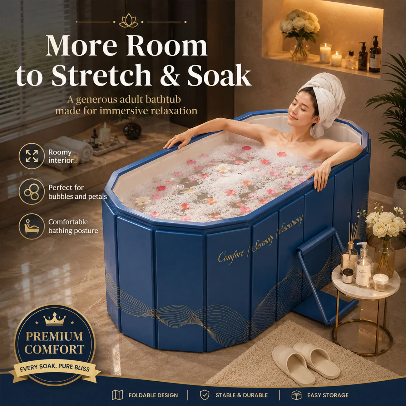 Tragbare Faltbare Badewanne für Erwachsene, 100/120/150cm Tiefe Einweichwanne, Platzsparende Heim-Spa-Badewanne für Kleine Badezimmer