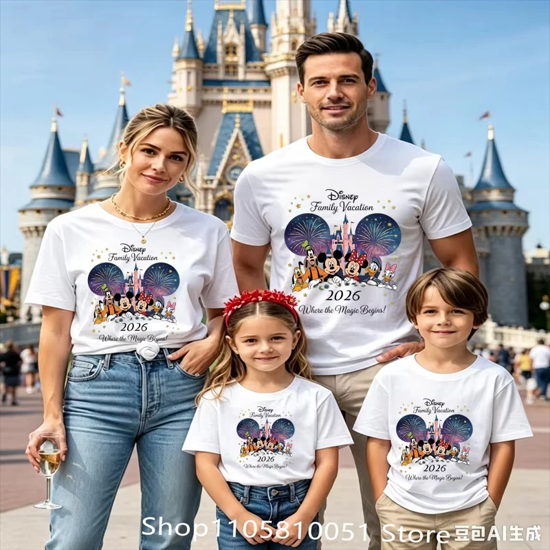 2026 Magic Kingdom Family Matching Shirts Solid Plain Crew Neck Tees Mom Dad Son Daughter Holiday Short Sleeve Tops