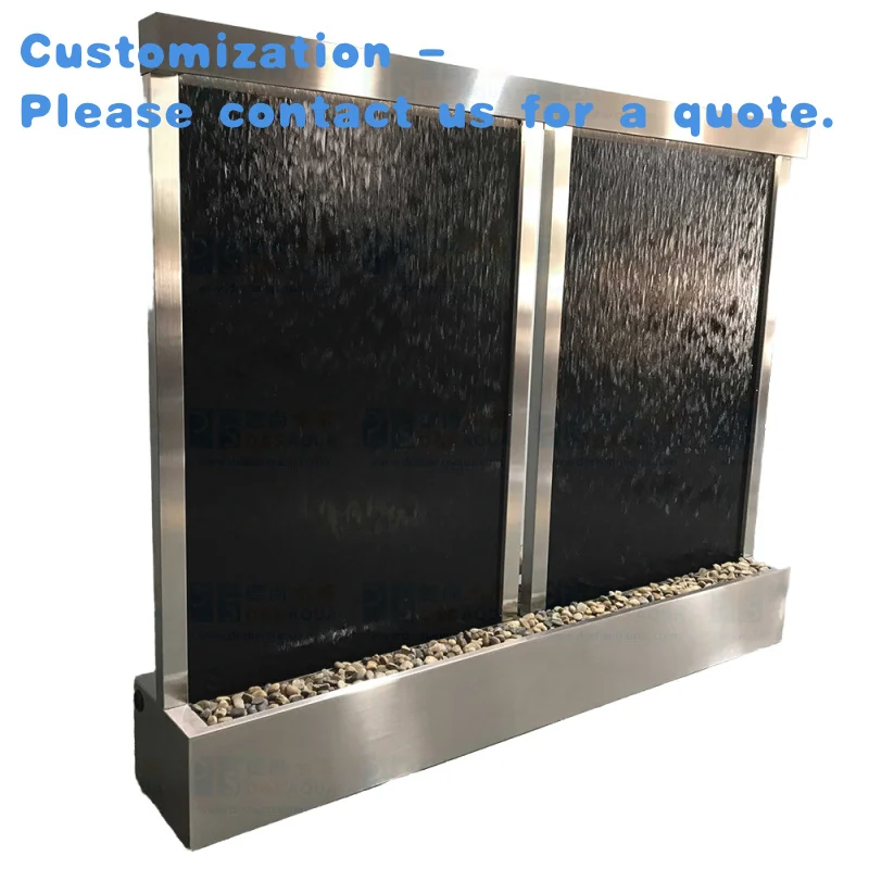 

custom.Contemporary 2.285m Wide by 1.83m High Indoor Waterfall Wall Double Panel Glass Stainless Steel Frame Home Garden Fou