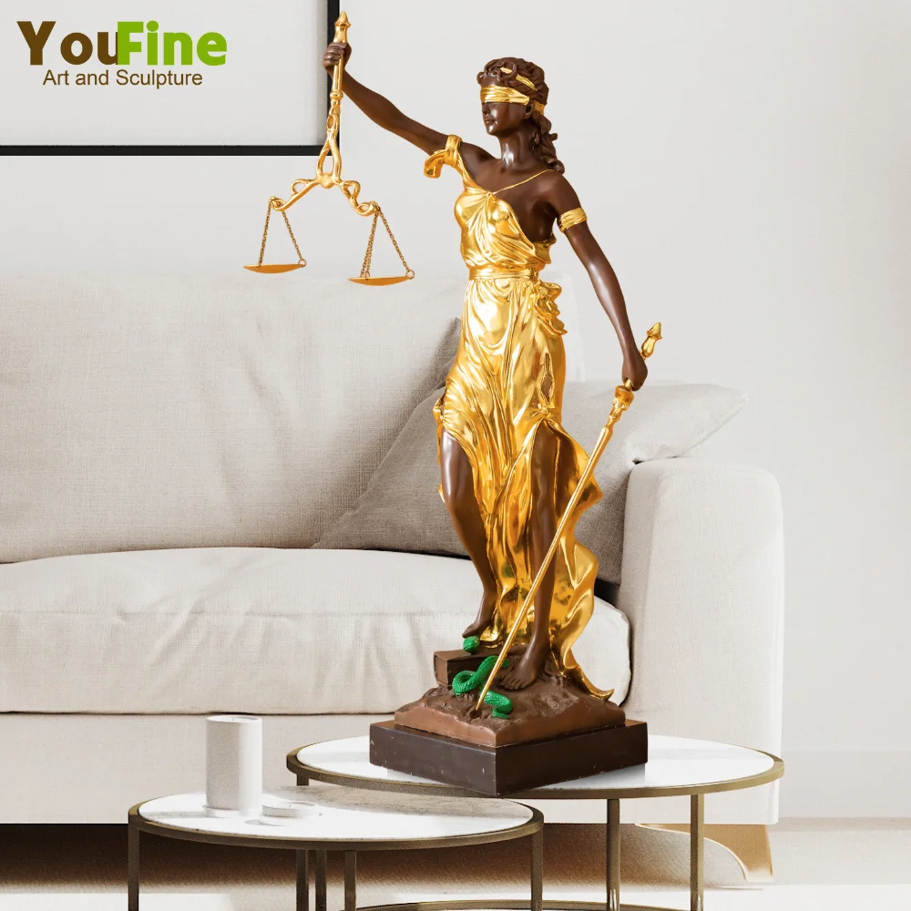 72cm Bronze Lady Justice Statue Blind Themis Greek Mythology Goddess of Justice Sculpture With Marble Base For Large Home Decor