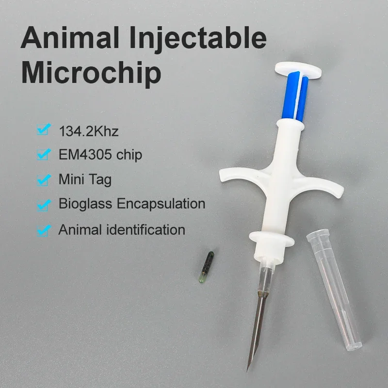 100Pcs, ICAR Animal RFID Microchip Syringe, Pet Animal Syringe, Cat, Dog, Fish, Poultry, 1.25x7mm, 134.2Khz, 1.4x8mm, 2.12x12mm,