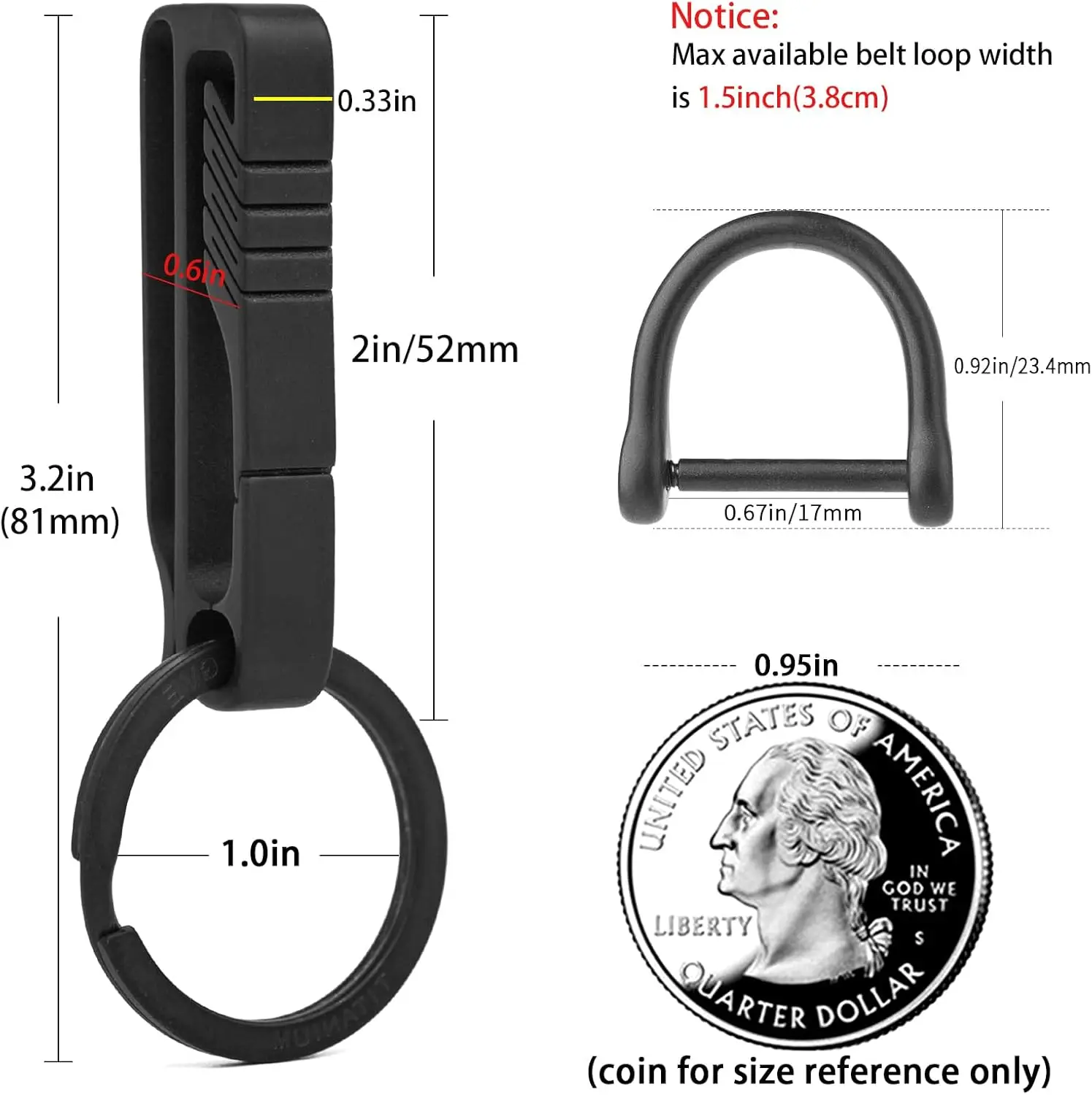 Titanium Carabiner Keychain Key Holder with Detachable Key Ring for Duty Belt, Car Key chain Gifts for Men Women