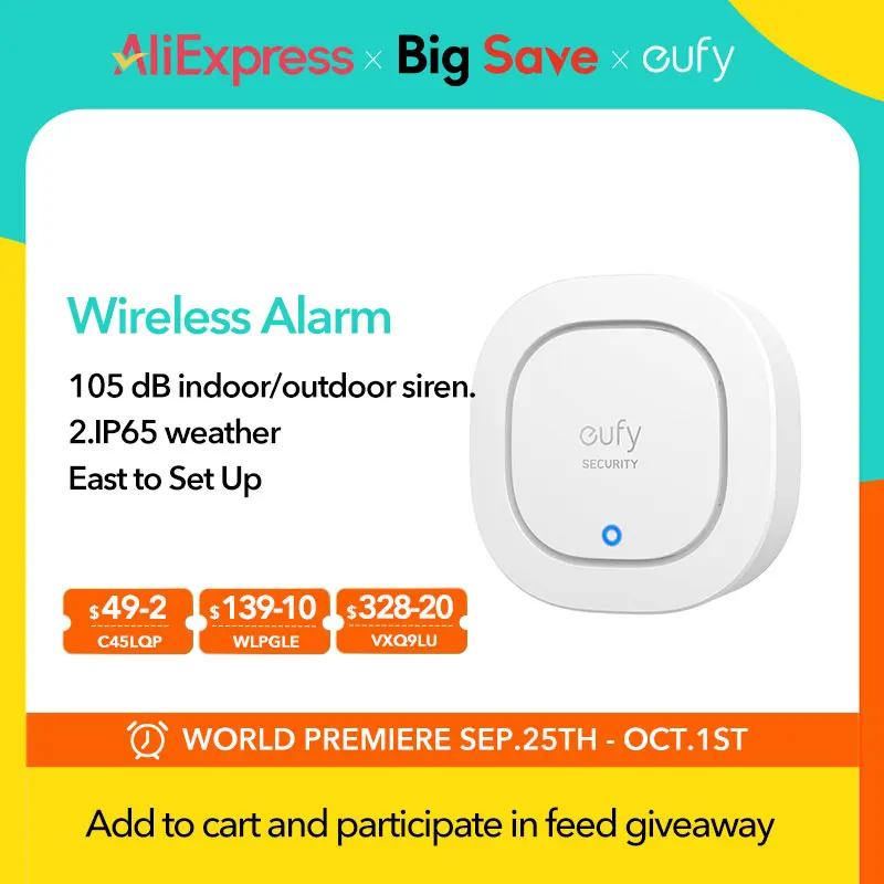 eufy Security Siren 105 dB Wireless Alarm IP65 Weatherproof Remote Alerts 2-Year Battery Life HomeBase Required