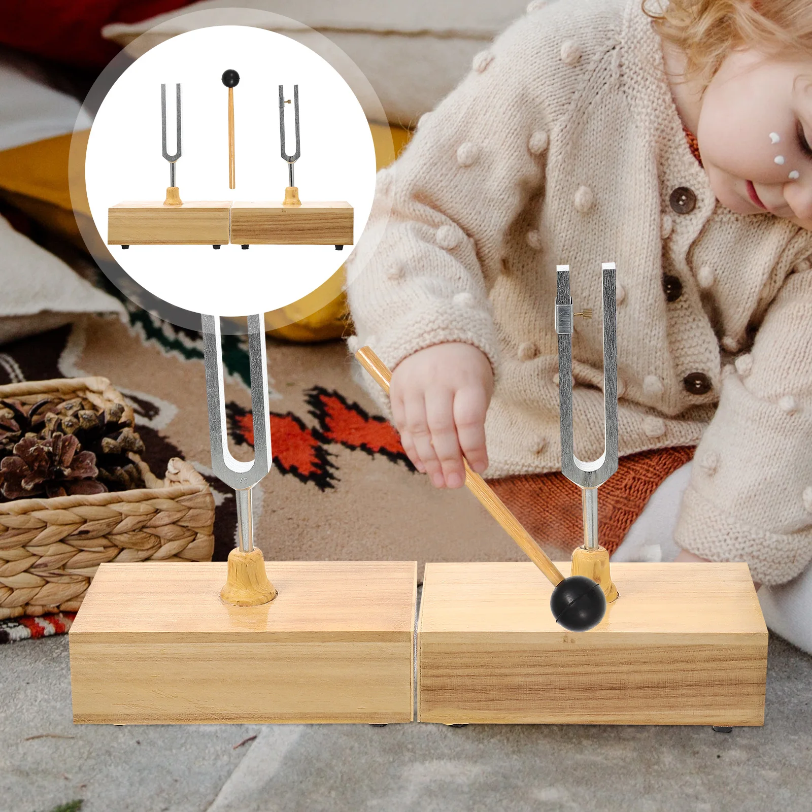

Resonance Tuning Fork Instrument Tool Musical Instruments with Case Wood Forks Gemstone Feet Preschool Kids Toys
