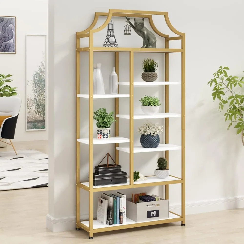رف كتب ذو 8 أرفف مفتوحة، خزانة كتب Lux Etagere مقاس 70.87 بوصة ارتفاع × 31.5 بوصة، عرض تخزين طويل، حافظة كتب مفتوحة حديثة لغرفة النوم، Home O #6
