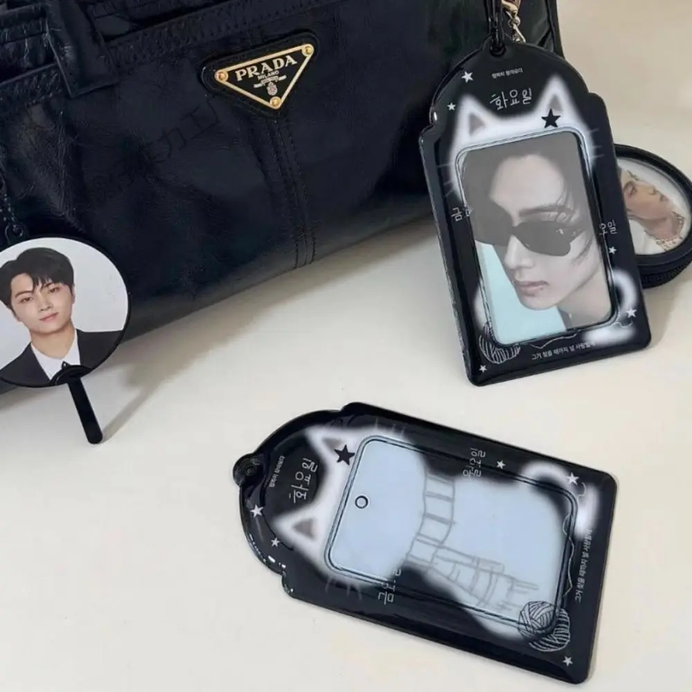 Simple 3-inch Photo Storage Photocard Case Black Cat Multifunctional Photocard Holder Idol Photos Protective Cover