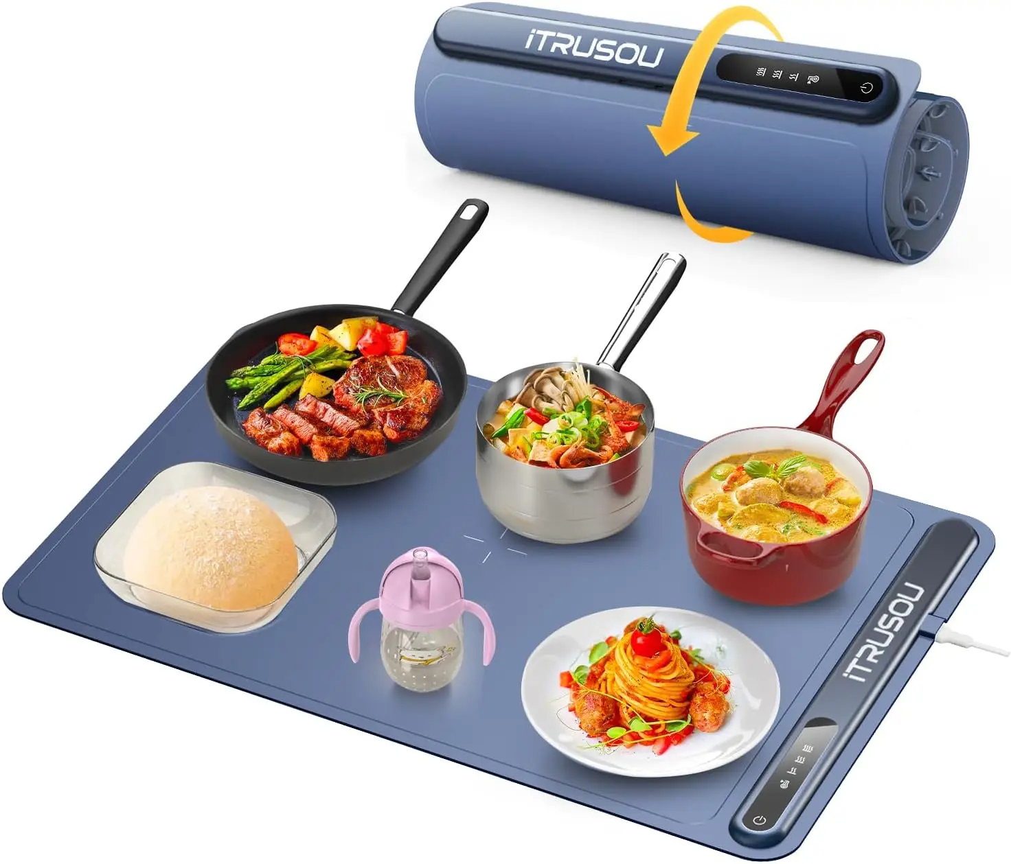 

Electric Warming Tray with Full Surface Heating, 3 Temp Settings, Auto Shut-Off, Portable & Rollable for Food Serving at