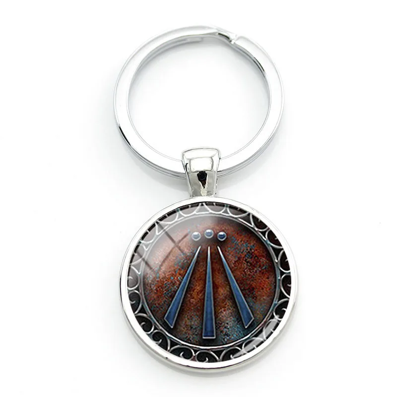 TAFREE Awen Symbol Druid Glass Keychains 25mm Round Cabochon Photos Keyring Metal Jewelrys For Men MTV01