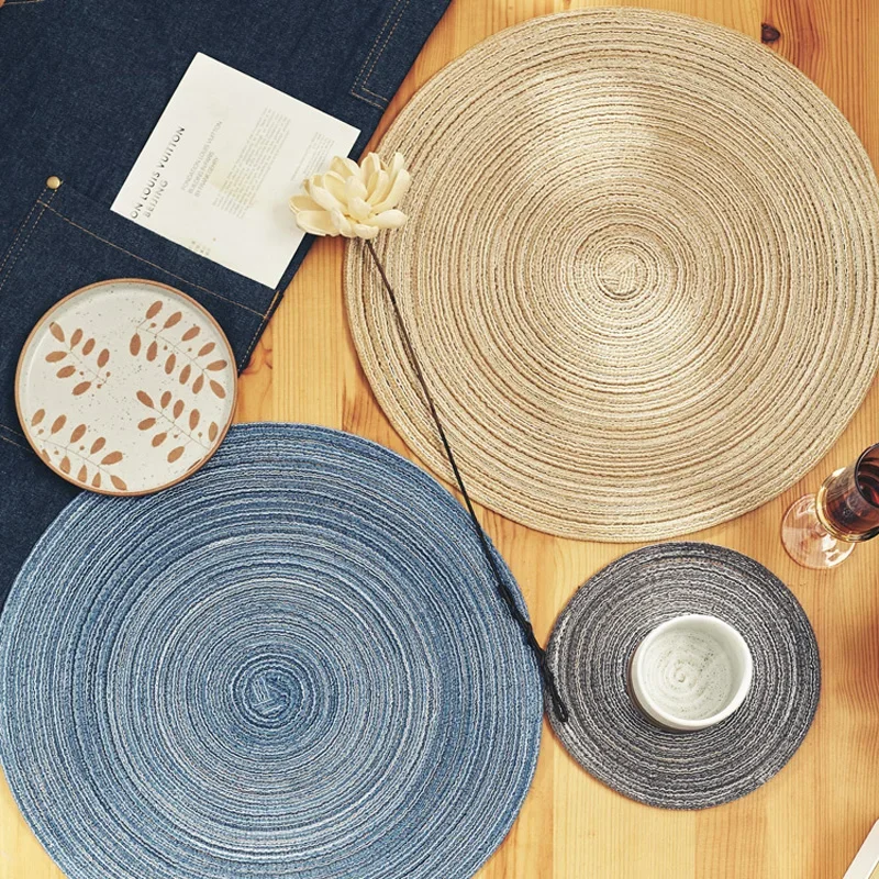 4Pcs Round Table Placemat Woven Table Mat Coaster Individual Placemats for Dining Table Cup Pad Plate Mat Kitchen Accessories